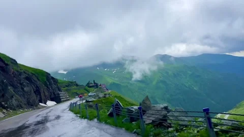 Impressive views of steep mountains of the car window. Transylvania. Stock Footage 251584085