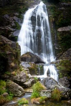 Impressive waterfall in the Neda forest Stock Photos