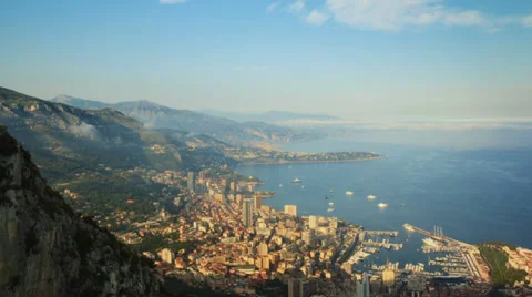 Impressive wide view of Monaco at evening, time lapse Stock Footage 38242554