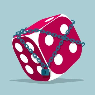 The imprisoned dice. Isolated on blue background. Stock Illustration