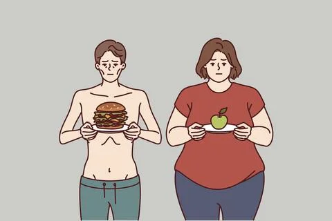 Improper diet led to anorexia or obesity due to metabolic problems or not Stock Illustration