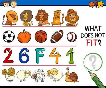 Improper element task for kids Cartoon Illustration of Finding Improper It... Stock Photos