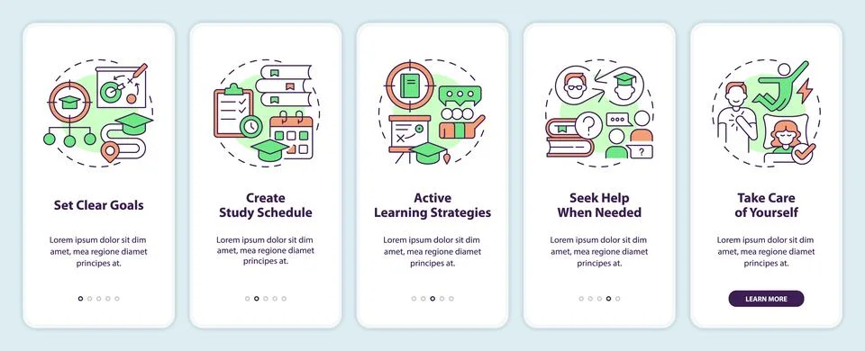 Improve academic performance onboarding mobile app screen Stock Illustration