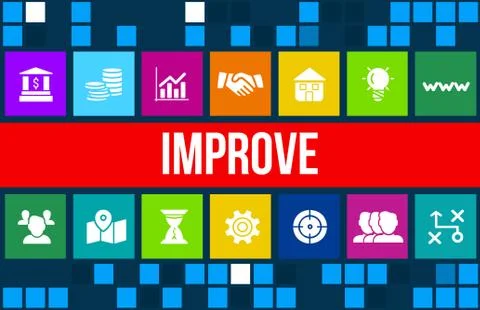 Improve concept image with business icons and copyspace. Illustrazione stock