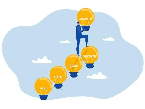 Improve from fixed mindset build up stair to growth mindset, challenge , achieve Stock Illustration