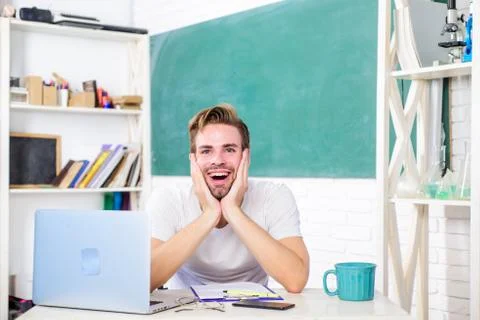 Improve knowledge. High school and university. Student learn programming Stock Photos