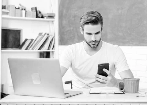 Improve knowledge. Student learn programming language. Youth demand modern Foto stock