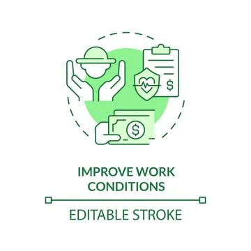 Improve work conditions green concept icon Stock Illustration