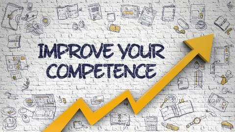 Improve Your Competence Drawn on White Brickwall. 3d Stock Illustration