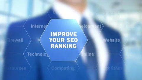 Improve your SEO Ranking, Man Working on Holographic Interface, Visual Screen Stock Footage 74494376