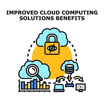 Improved cloud computing solutions benefits concept Stock Illustration