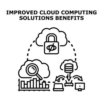 Improved cloud computing solutions benefits concept Stock Illustration