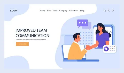 Improved Team Communication highlighted. A man on laptop virtually Stock Illustration