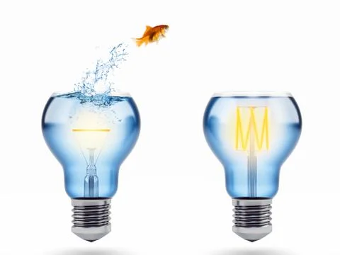 Improvement and progress concept with a jump of goldfish. 3D Rendering Stock Illustration