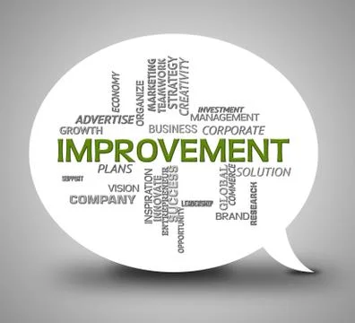 Improvement Bubble Indicates Growth Progress And Upgrade Illustrazione stock