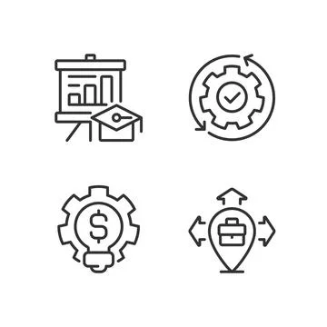 Improvement business process pixel perfect linear icons set Stock Illustration