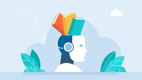 Improvement, self-development of AI. A giant robot head with three books inside Stock Footage 284866427