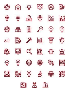 Improvement Vector Icon Collection with 45 High Resolution Bold Line Designs Stock Illustration