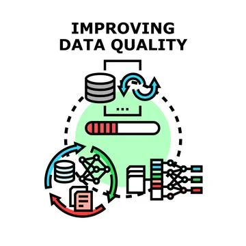 Improving data quality process and data management Illustrazione stock