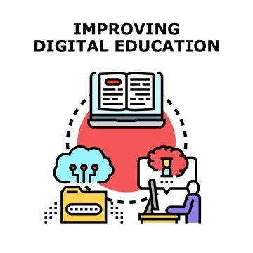 Improving digital education with online learning and technology Stock Illustration