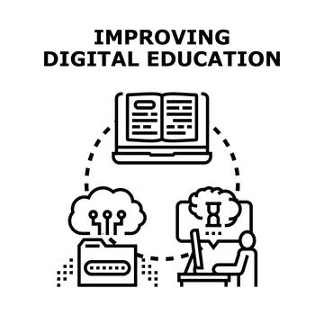 Improving digital education with online learning and technology Stock Illustration