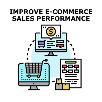 Improving e commerce sales performance via online shopping Stock Illustration