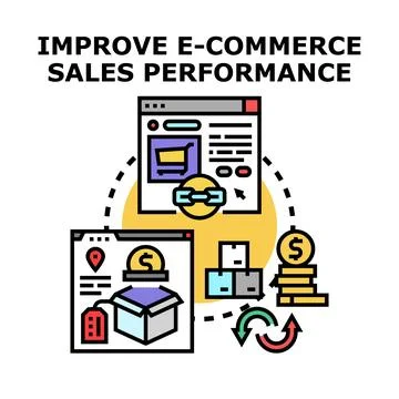 Improving e commerce sales performance online strategy Stock Illustration