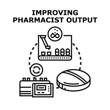 Improving pharmacist output process and automation concept Stock Illustration