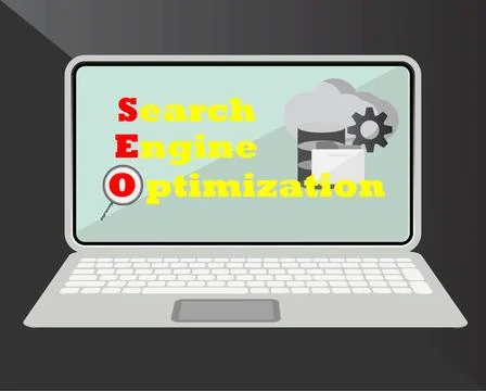 Improving ranking on search engine, Search engine traffic, Testing website SEO, Illustrazione stock