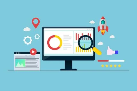 Improving ranking on search engine traffic on a blue background Stock Illustration