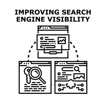 Improving search engine visibility creating content strategy Stock Illustration