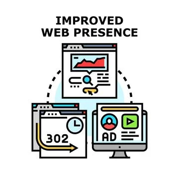 Improving web presence strategy with digital marketing and seo concepts Stock Illustration