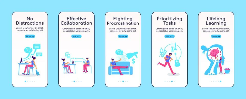 Improving work efficiency onboarding mobile app screen flat vector template イラスト素材