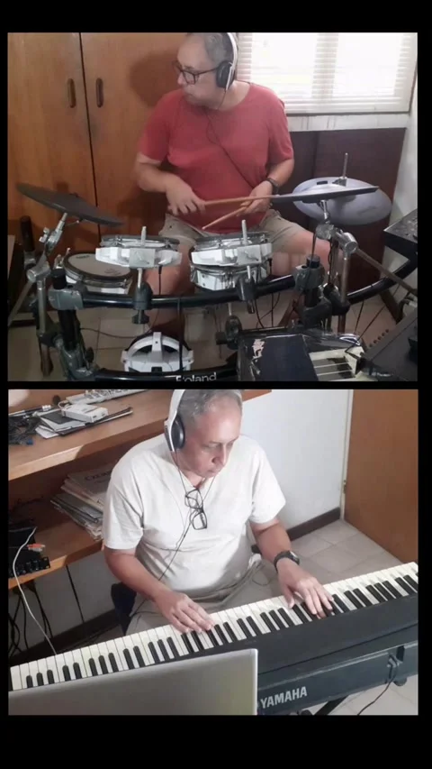 Improvisation with Piano and Drums in 7/4 and F# Video stock 280778376