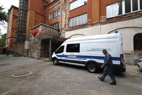 An improvised explosive device explodes near a recruitment office in St.Petersbu Stock Photos