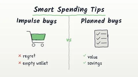 Impulse buys comparison doodle with value savings and cart vector illustratio Stock Illustration