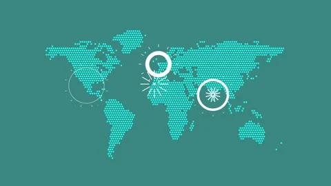 Impulses in different places of the world map from hexagonal dots Stock Footage 209615642
