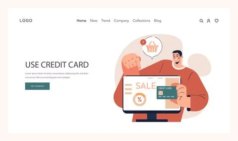 Impulsive buying web banner or landing page. Shopaholic money problems. Illustrazione stock