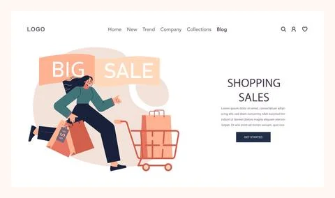 Impulsive buying web banner or landing page. Shopaholic money problems. Illustrazione stock