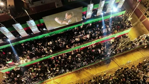 Imran Khan addressing to hundreds of thousands supporters at Stock Footage 186131073