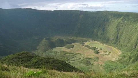 Inactive volcano boiler cauldron crater cabeço gordo faial azores portugal 4k Stock Footage