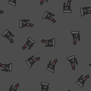 Inari fox statue shintoism vector seamless pattern Stock Illustration