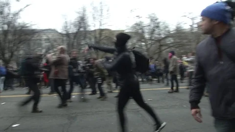 Inaugural Protesters Attack and Flash Bang 스톡 동영상 71801825