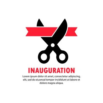 Inauguration banner. Scissors cut the ribbon. Vector on isolated white backgr Stock Illustration