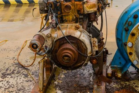 Inboard engine exposed to elements Stock Photos