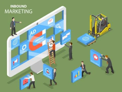 Inbound marketing flat isometric vector concept. Stock Illustration