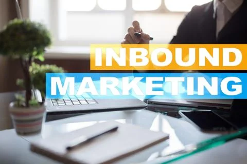 Inbound marketing text on virtual screen. Business and technology concept. 스톡 사진