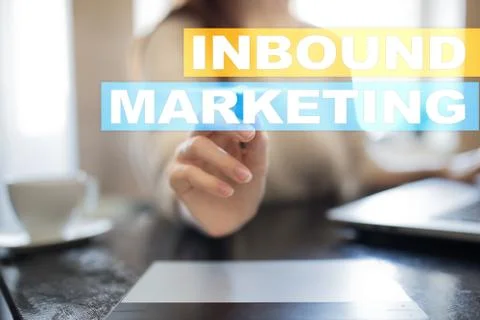 Inbound marketing text on virtual screen. Business and technology concept. 库存照片