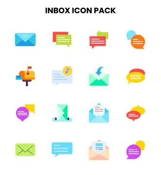 Inbox Flat Design Icons Pack Stock Illustration