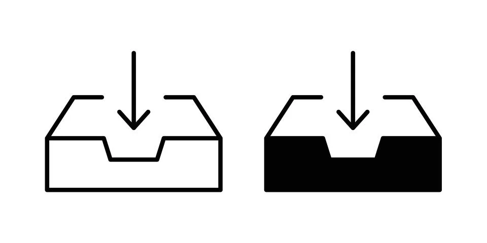 Inbox icon solid, line, and editable vector set. Stock Illustration